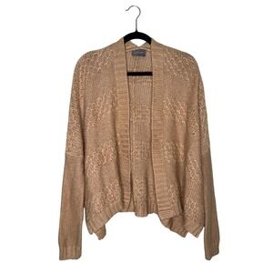 Wooden Ships Cardigan Women S/M‎ Tan Mohair Blend Open Front Knit Sweater